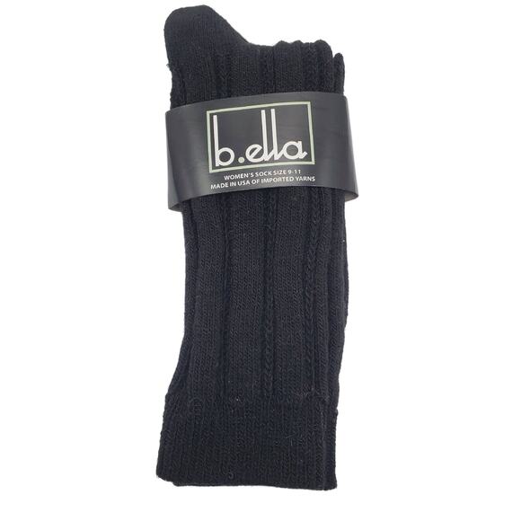 B.Ella Black Ribbed Socks Ankle Dress Size 9-11 #3740 Viscose Acrylic Blend Crew - Picture 1 of 3